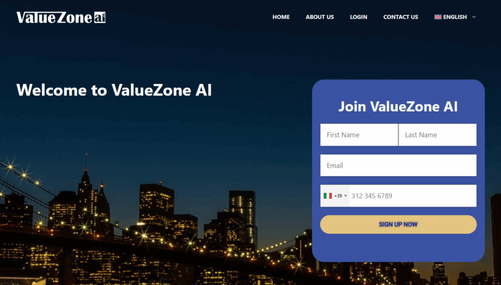 ValueZone AI homepage screenshot
